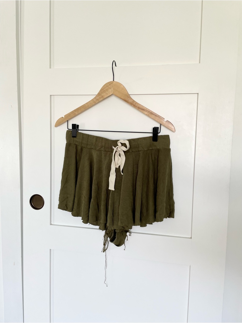 Free People Olive Green Drawstring Linen Shorts